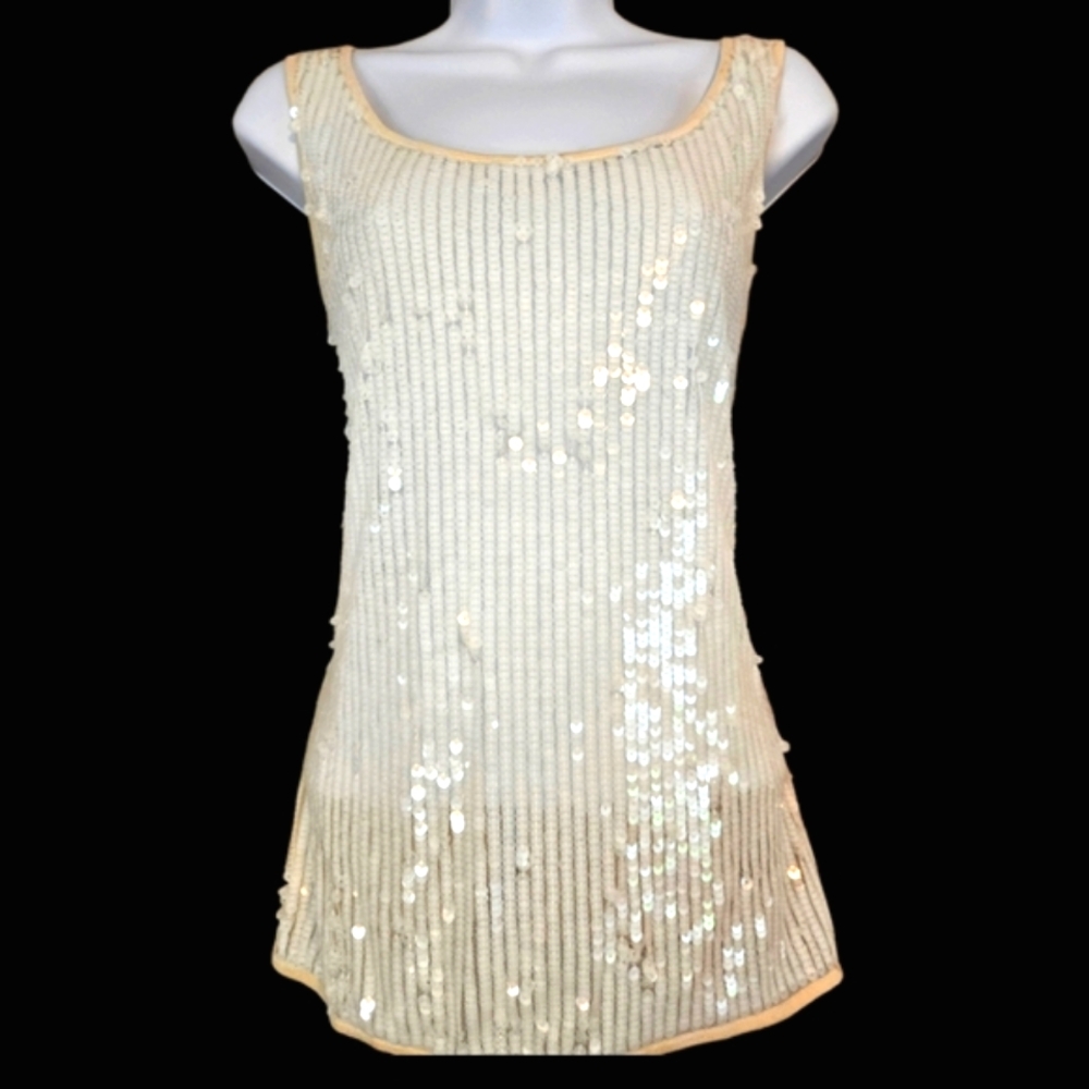 NWT Peter Nygard  white sequined silk tank top blouse Womens Small
